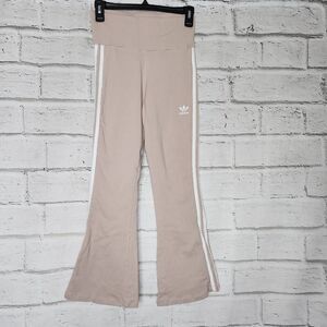 Adidas Beige Pull On Adicolor Classics 3-Stripes 7/8 Flare Leggings Size Small